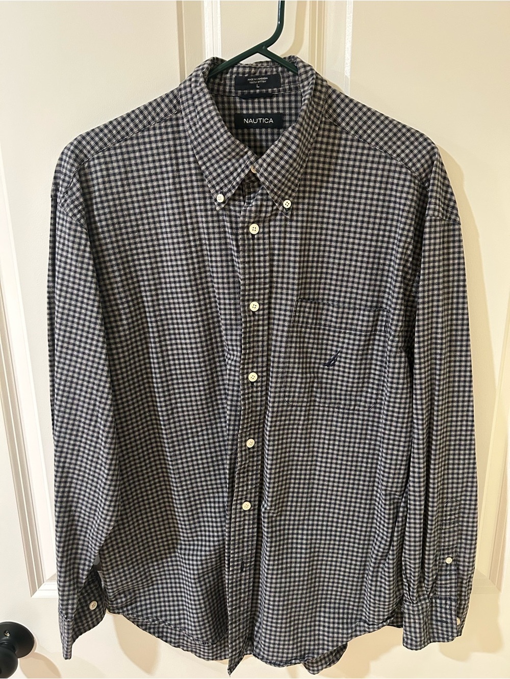 Nautica Men's Navy and White Micro Gingham Button-Down Shirt